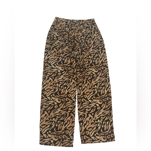 Fleur du Mal Tan Black 100% Silk Animal Print Wide Leg Pants, Size 4 - Picture 3 of 5